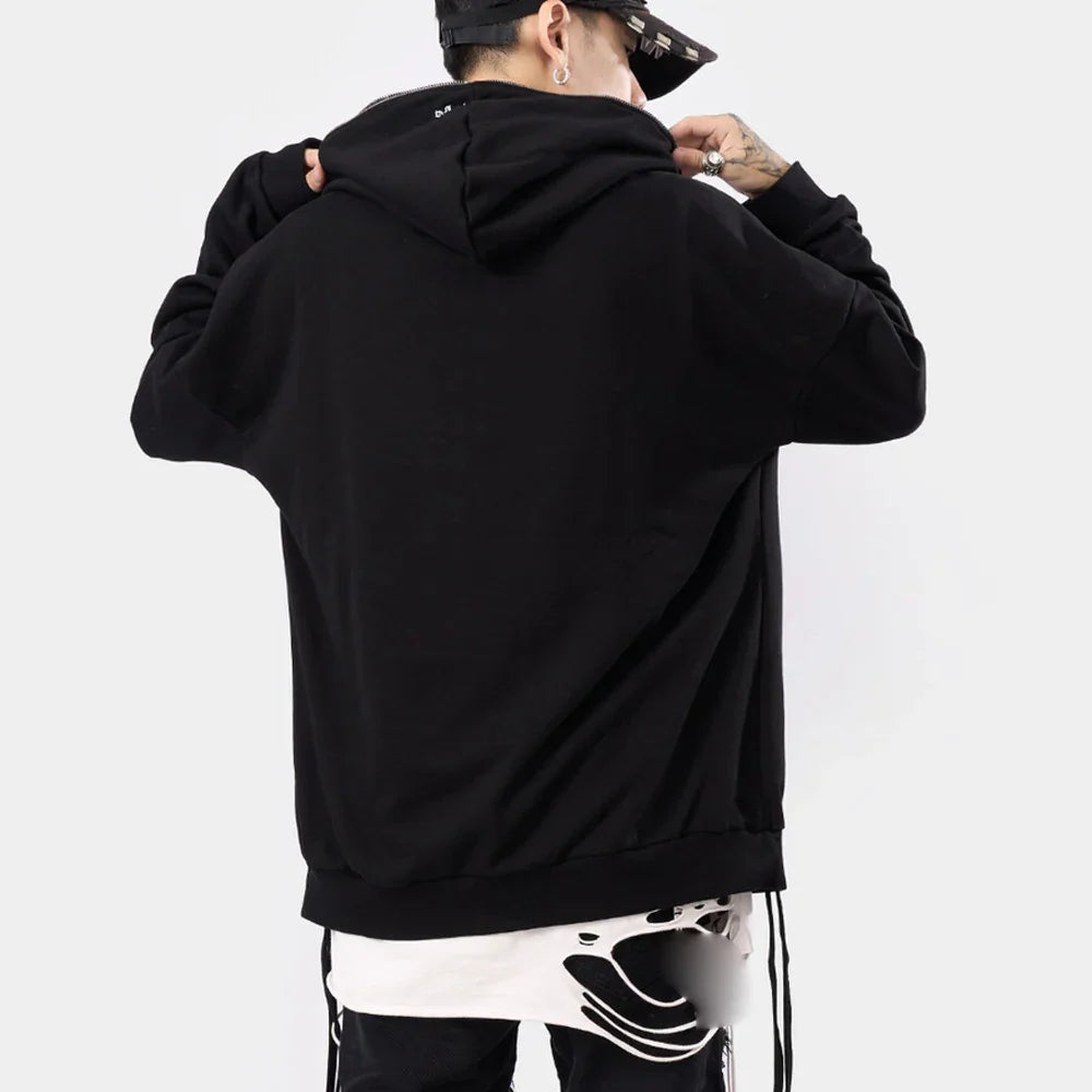 Oversized Retro Zip-Up Gothic Hoodie
