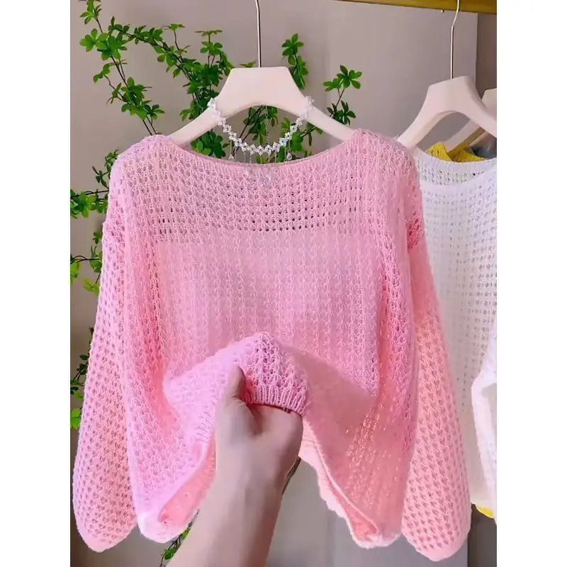 Handmade Hollowed Out Knitted Crochet Loose Sweater