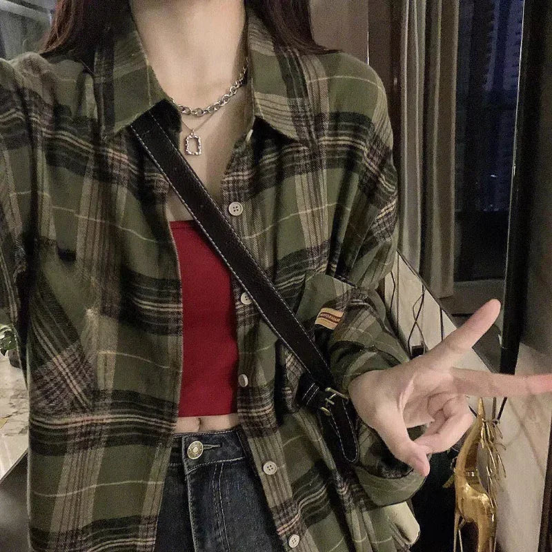 Vintage Oversize Green Plaid Shirt