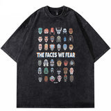 T-Shirt "Gruselige Gesichter" Washed Black