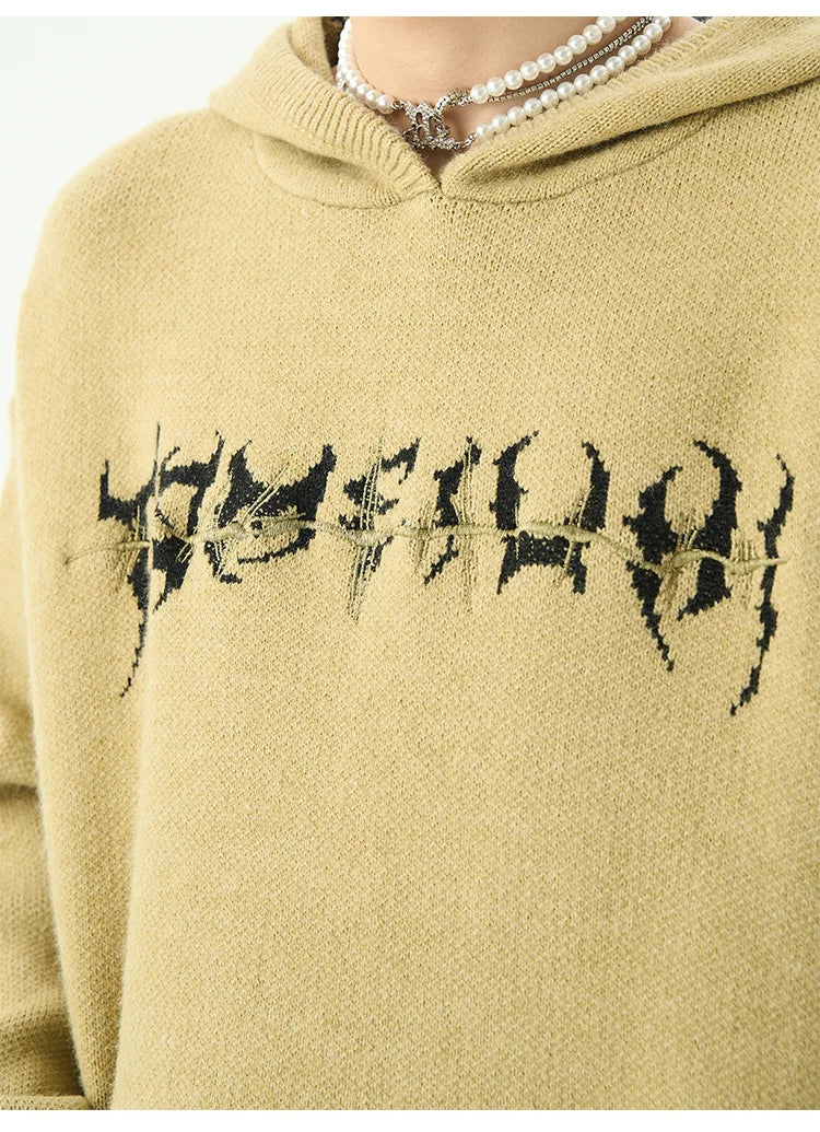 Sudadera con capucha de punto con estampado de ciempiés retro acogedora