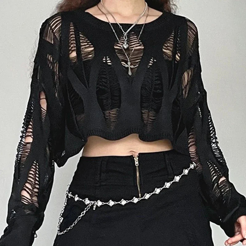 Y2K Grunge Distressed Knitted Sweater