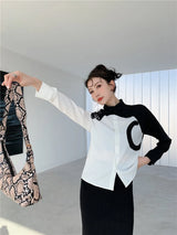 Stylish Leopard Embroidered Long Sleeve Shirt