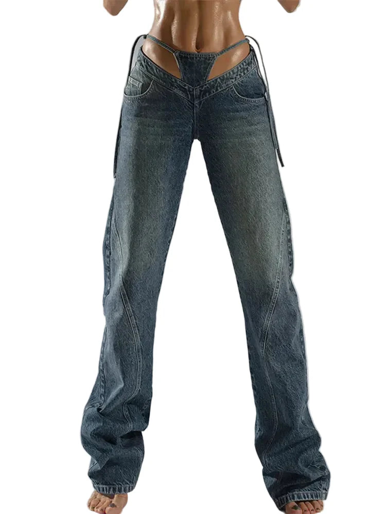 Baddie Cut Out Low Rise Jeans
