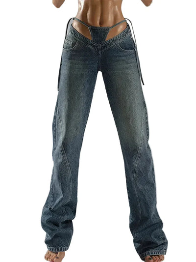 Baddie Cut Out Low Rise Jeans