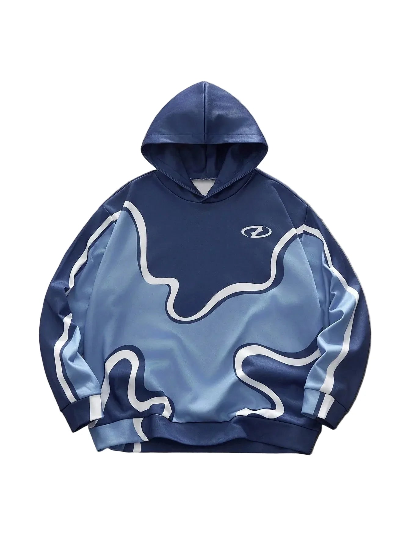 Sudadera con capucha abstracta con estampado de ondas Y2K