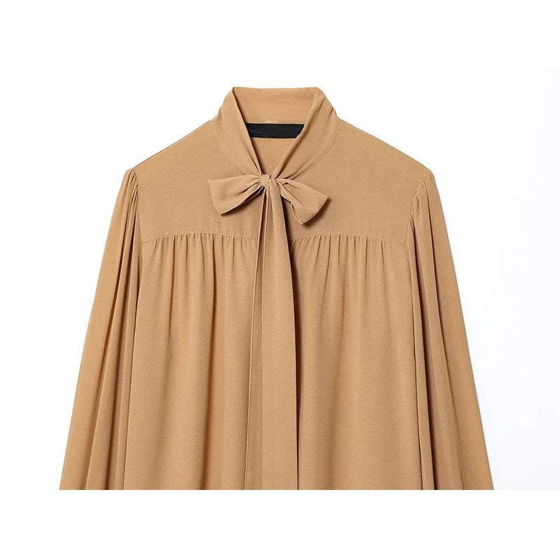Elegant Bow Collar Long Sleeve Chiffon Blouse