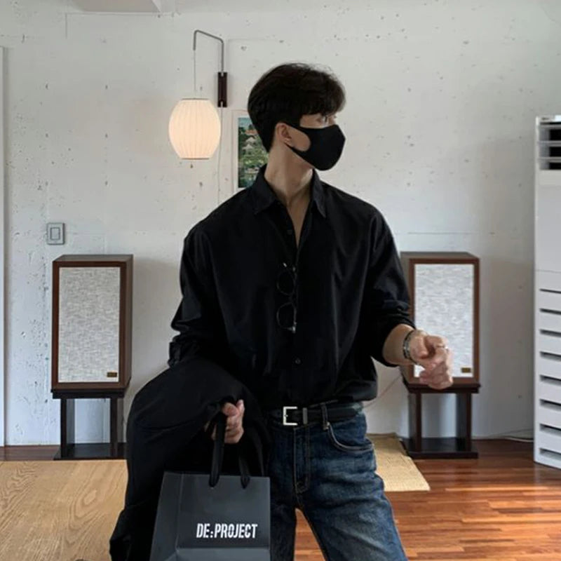 Korean Aesthetics Solid Color Men's Shirt