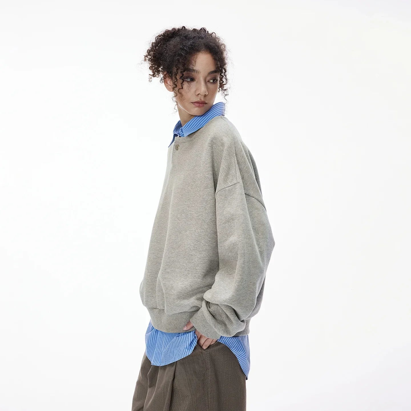 Cozy Loose Fit Henley Sweatshirt