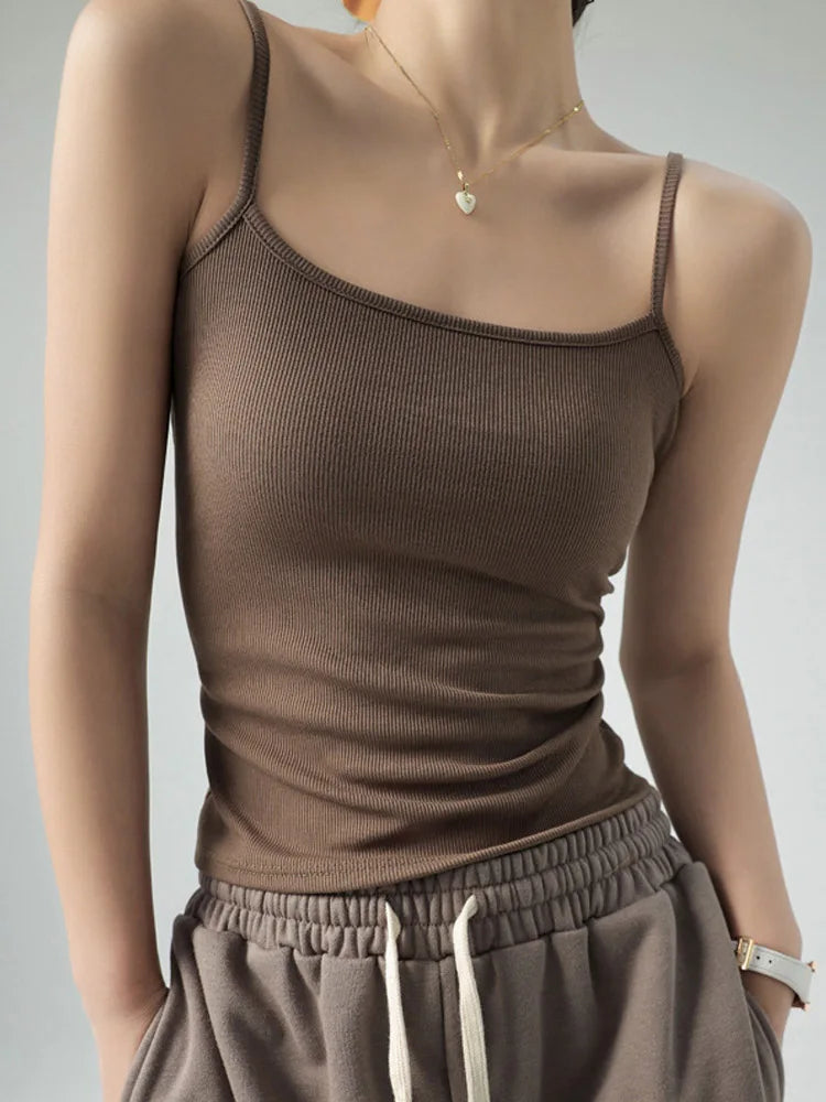 Basic Sleeveless Coffee Tank Top