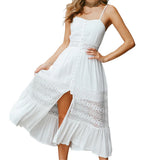 Women's Summer Beach White Boho Maxi Dress