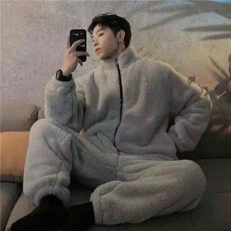 2 Piece Couple Coral Fleece Warm Pyjamas