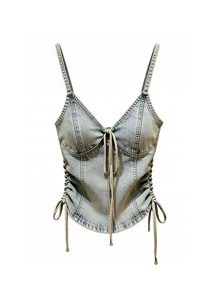 Korean Y2k Beach Denim Crop Top