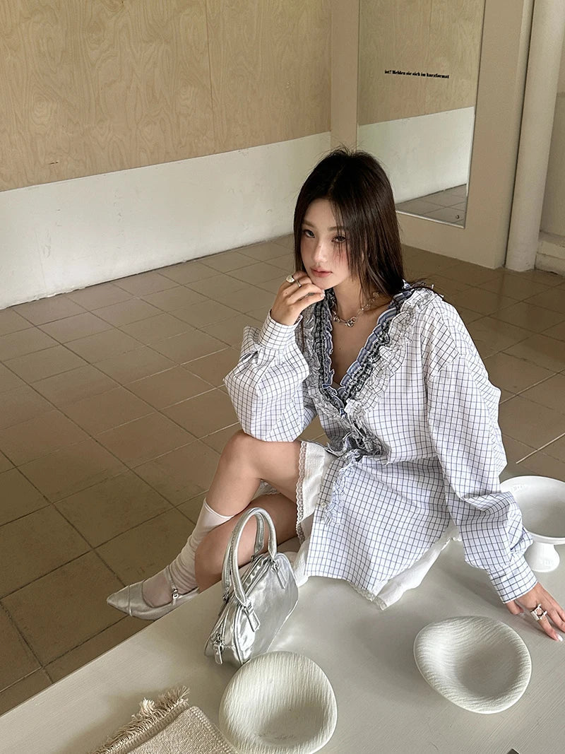 Plaid Oversized Ruffles Shirt