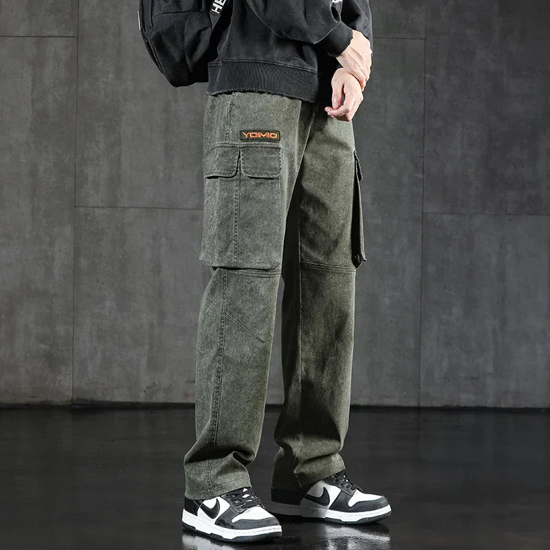 Faded Straight Leg Cargo Jeans
