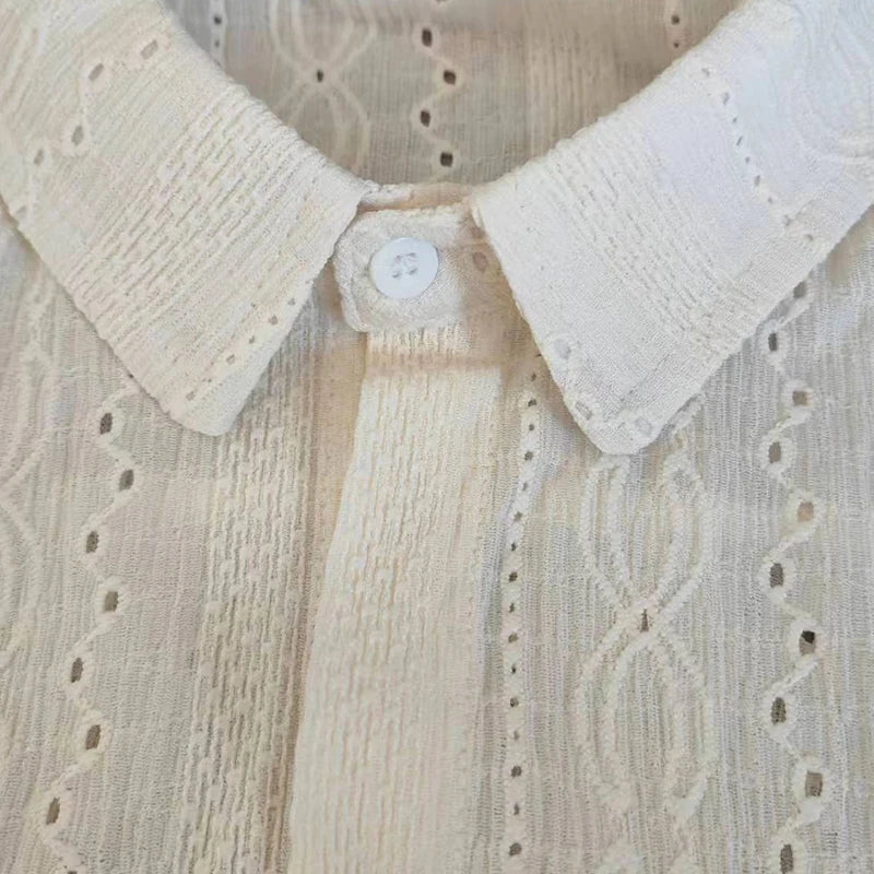 Apricot Mesh Casual Lapel Shirt