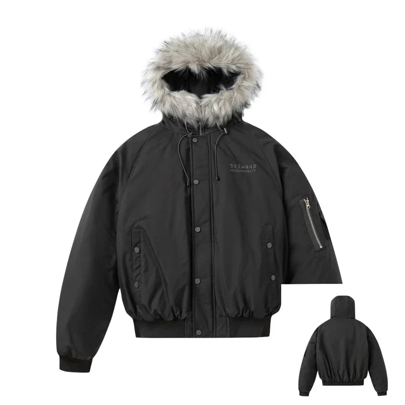 Gefütterte Pufferjacke aus Kunstfell