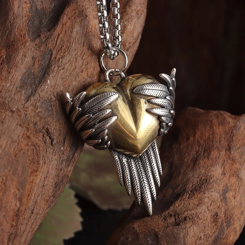Angel Wings Heart Pendant Necklace