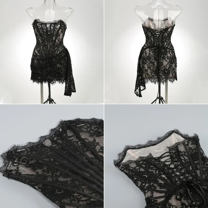 Verführerisches trägerloses Mini-Spitzenkleid
