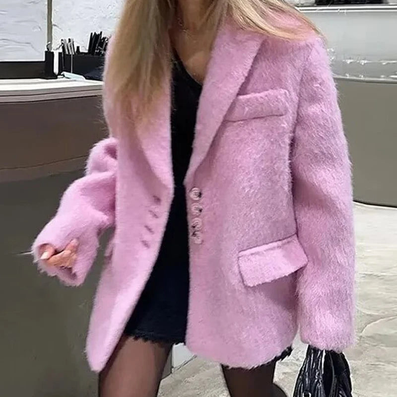 Women Warm Blazer Turn Down Collar
