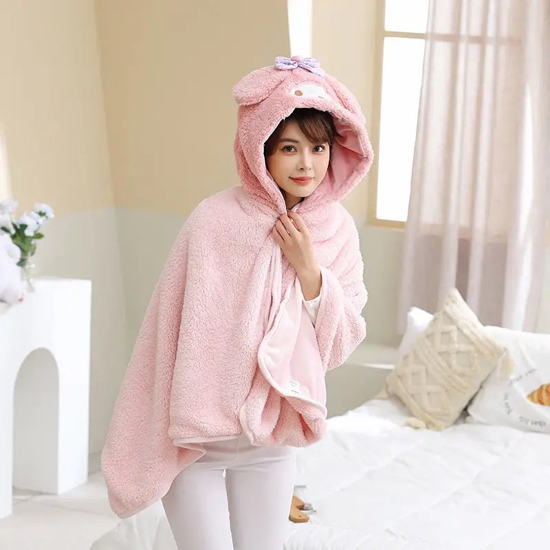 Cute Cartoon Face Office Nap Hooded Blanket