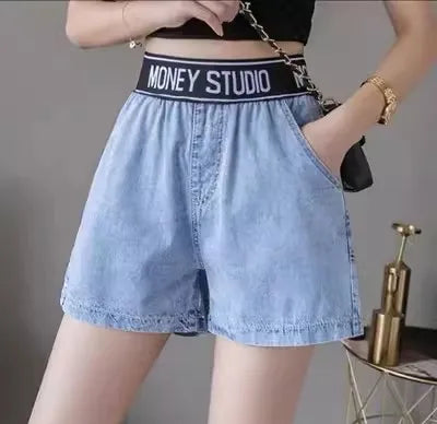 Acubi Stitched High Waist Denim Jorts