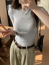 Soft Girl Crewneck Short Sleeve Basic Crop Top
