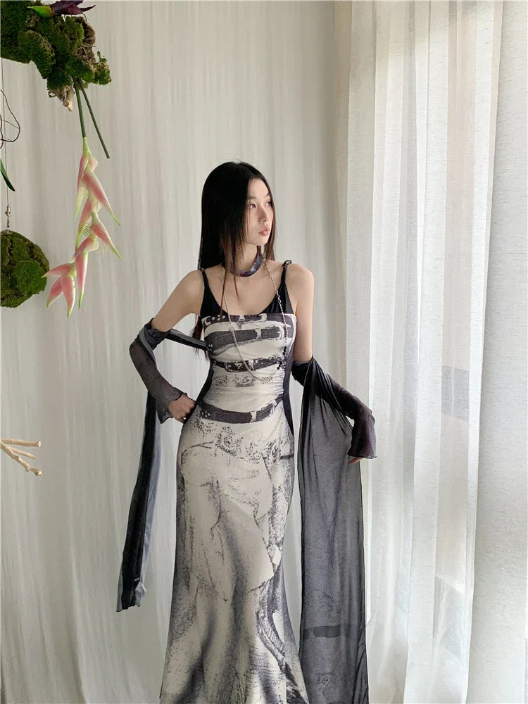 Grunge-Marmor-Maxikleid