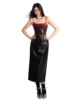 Cyberpunk Faux Leather Gradient Midi Dress
