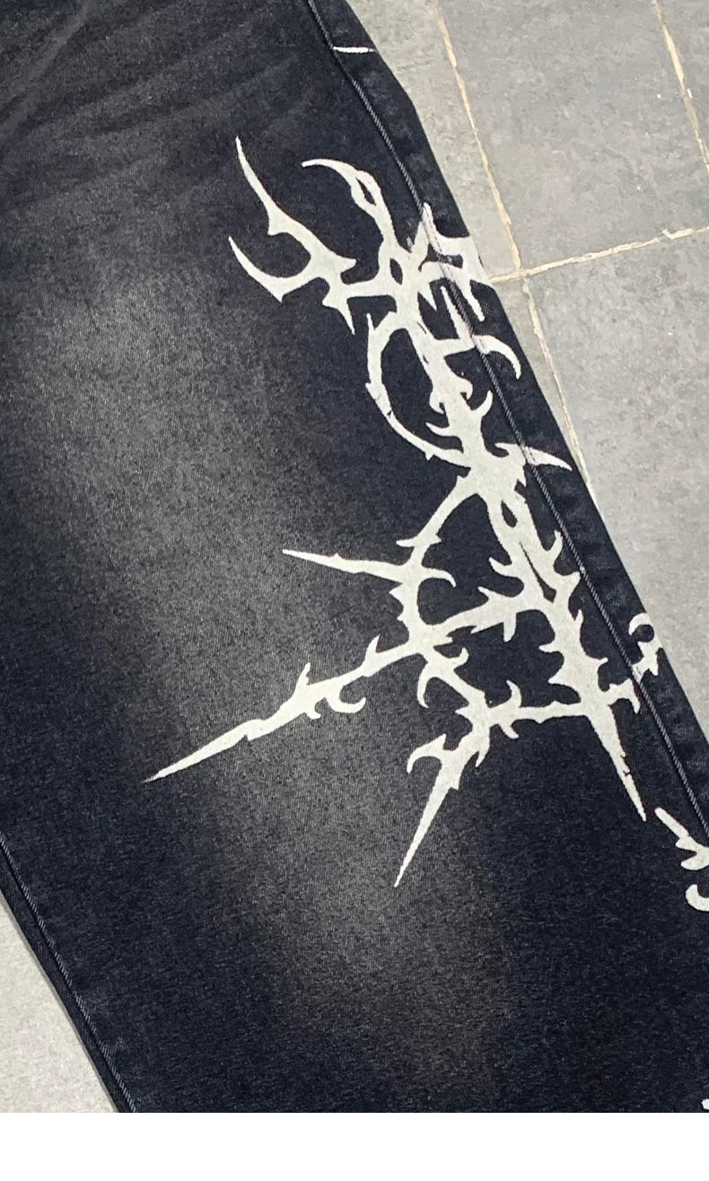 Black Graffiti Grunge Wide-leg Jeans