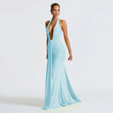 Ruched Deep Plunge Maxi Dress