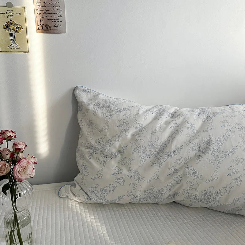 Blue Cotton Pillowcases Stripe