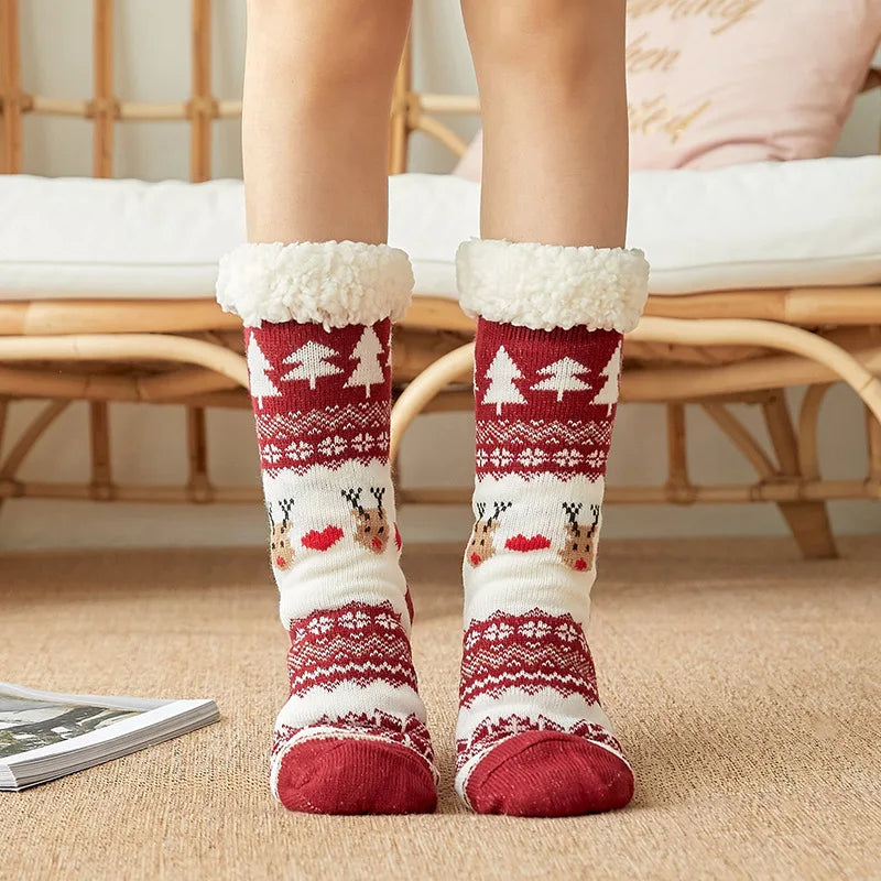 Calcetines cálidos de invierno para mujer, de felpa de pingüino, suaves, antideslizantes, para el suelo, zapatillas, calcetín corto, esponjoso, de ciervo, alce, oso, regalo de Navidad