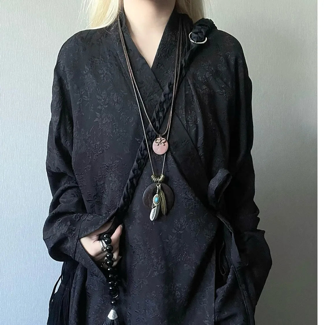 Grunge Black Kimono Blouse