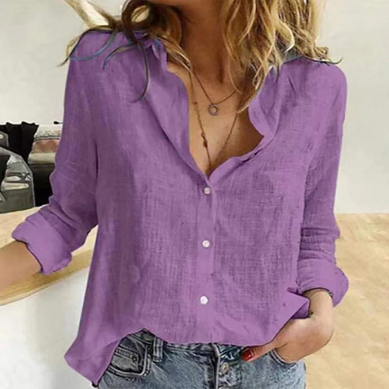 Elegant Cotton Linen Women Shirts