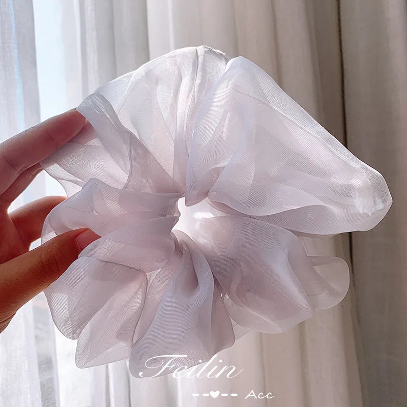 Large Chiffon Rubber Coquette Core Ponytail Holder