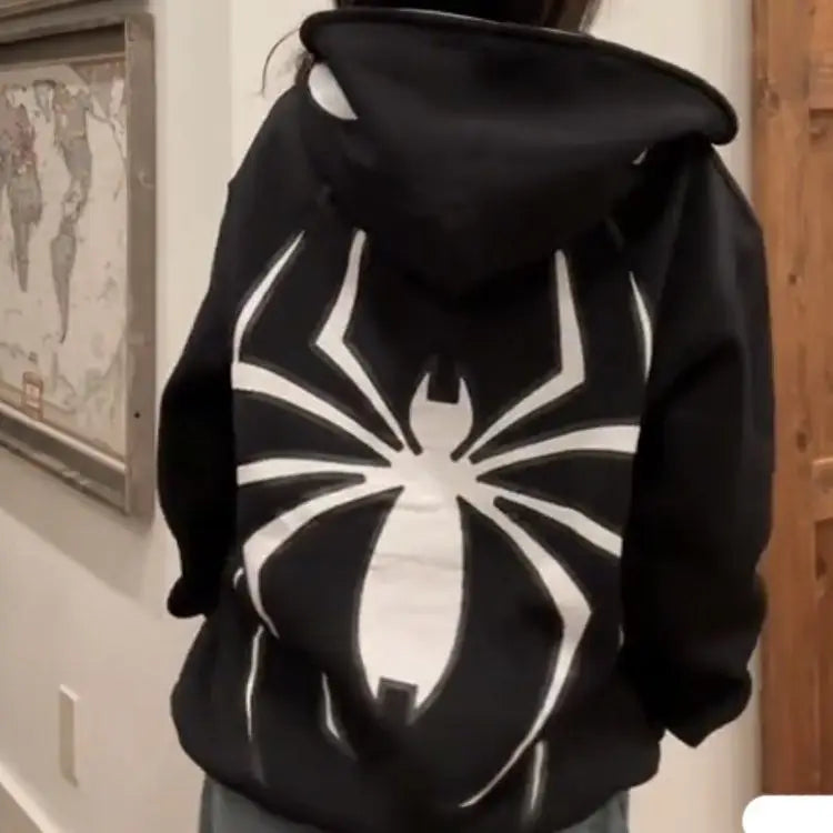 Y2K Oversized Spider Zip Hoodie