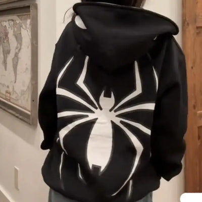 Y2K Oversized Spider Zip Hoodie