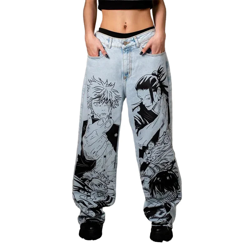Y2K Casual High Waist Anime Jeans
