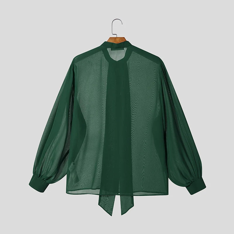 Sheer Bow Solid Color Shirt