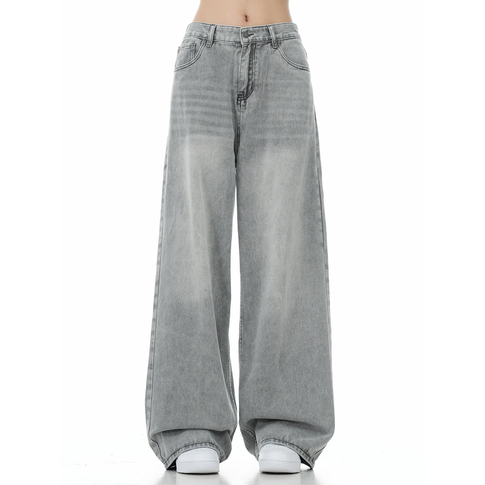 Washed Denim Wide Leg Jeans
