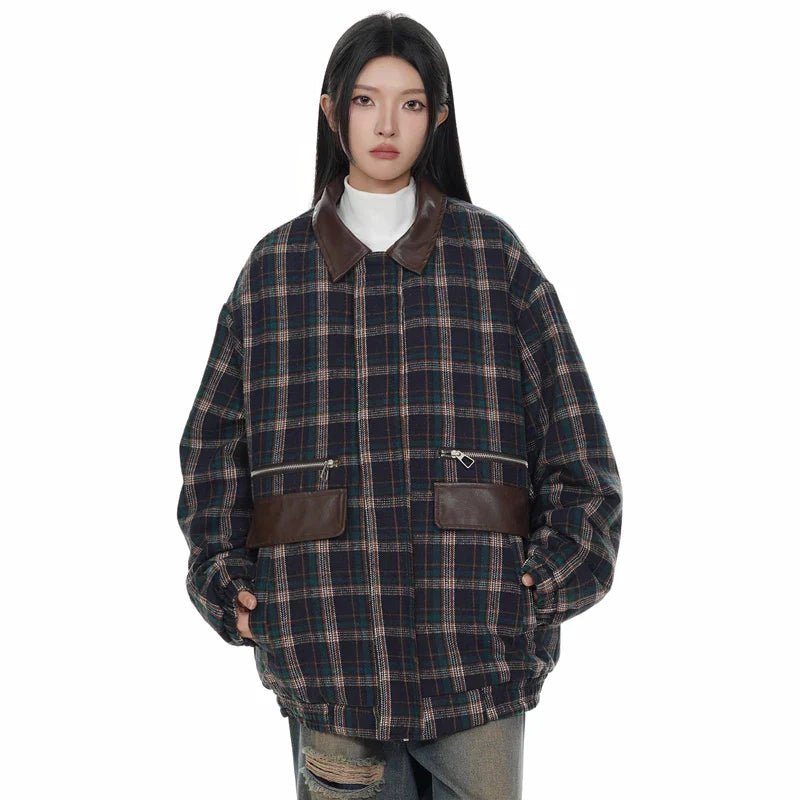 Karierte Windbreaker-Jacke aus Wolle für Damen