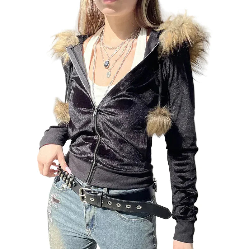 Gothic Soft Velvet Dark Zip-up Hoodie