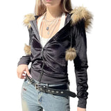 Gothic Soft Velvet Dark Zip-up Hoodie
