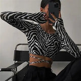 Baddie Zebra Backless Long Sleeve Crop Top