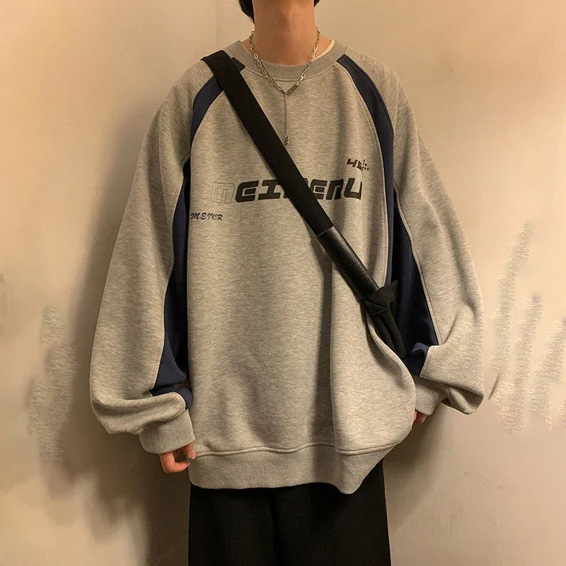 Colorblock Oversized Letter Print Sweatshirt