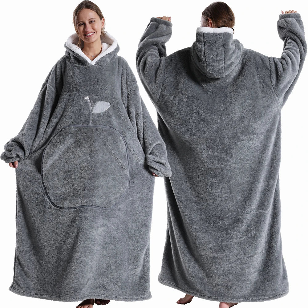 Extra Long Wearable Flannel Hooded Blanket