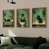 3 Funny Bathroom Black Cat Wall Art