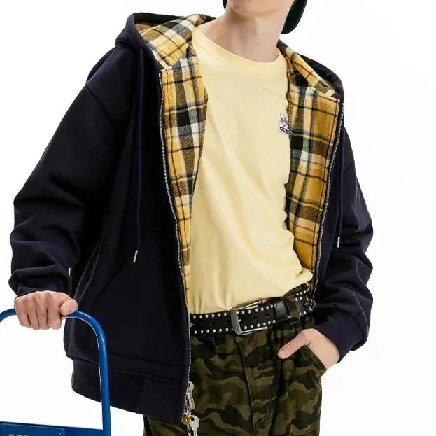 Double Sided Plaid Vintage Zip Hoodie