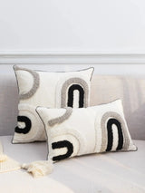 Funda de almohada con patrón en U, colores negro, gris y blanco